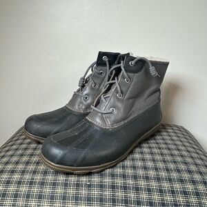 Sperry Top Sider Womens Duck Boots Snow Winter Fur Lined‎ Gray Black Size 8.5
